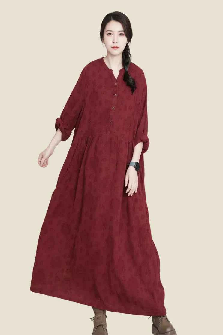 Vintage Vibes Jacquard Cotton-Linen A-Line Dress