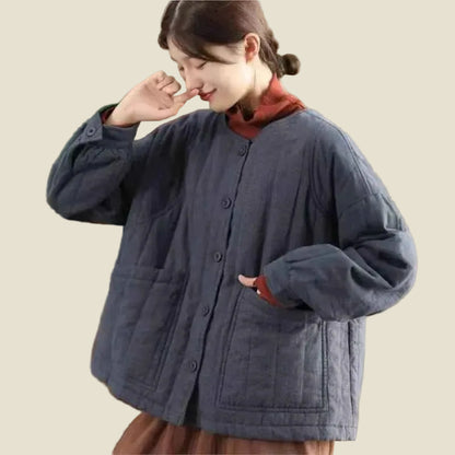 JNT Vintage Style Cotton Splicing Woman Retro Coat