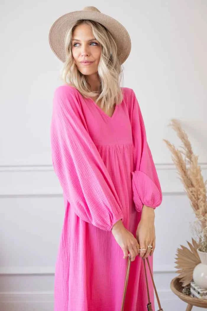 Vintage Boho Cotton Round Neck Dress