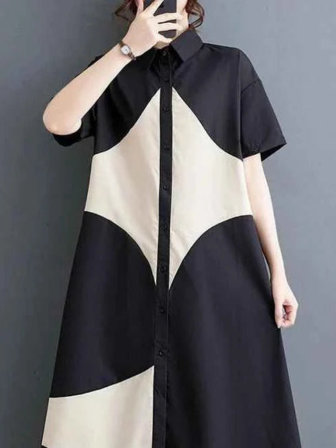 Patchwork Vintage Long Shirt Dresses Women