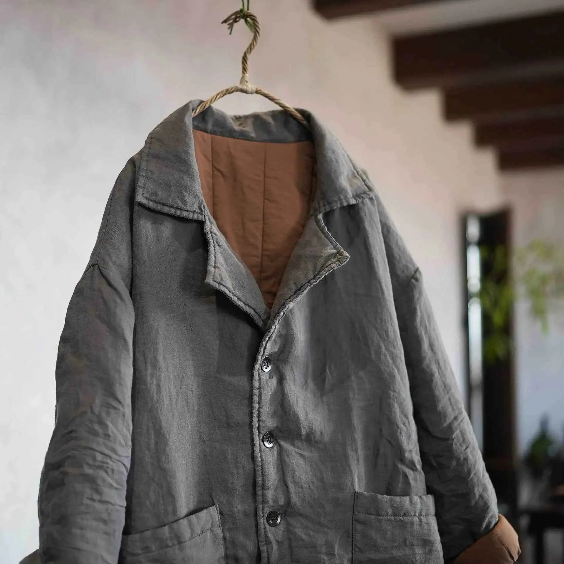 Vintage cotton-lined long parka coat with large pockets – Women