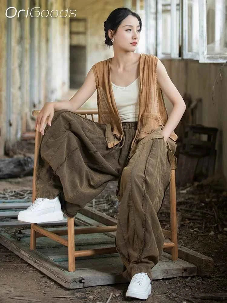 OGDS Women Oversized Baggy Ramie Cotton Novelty Pants