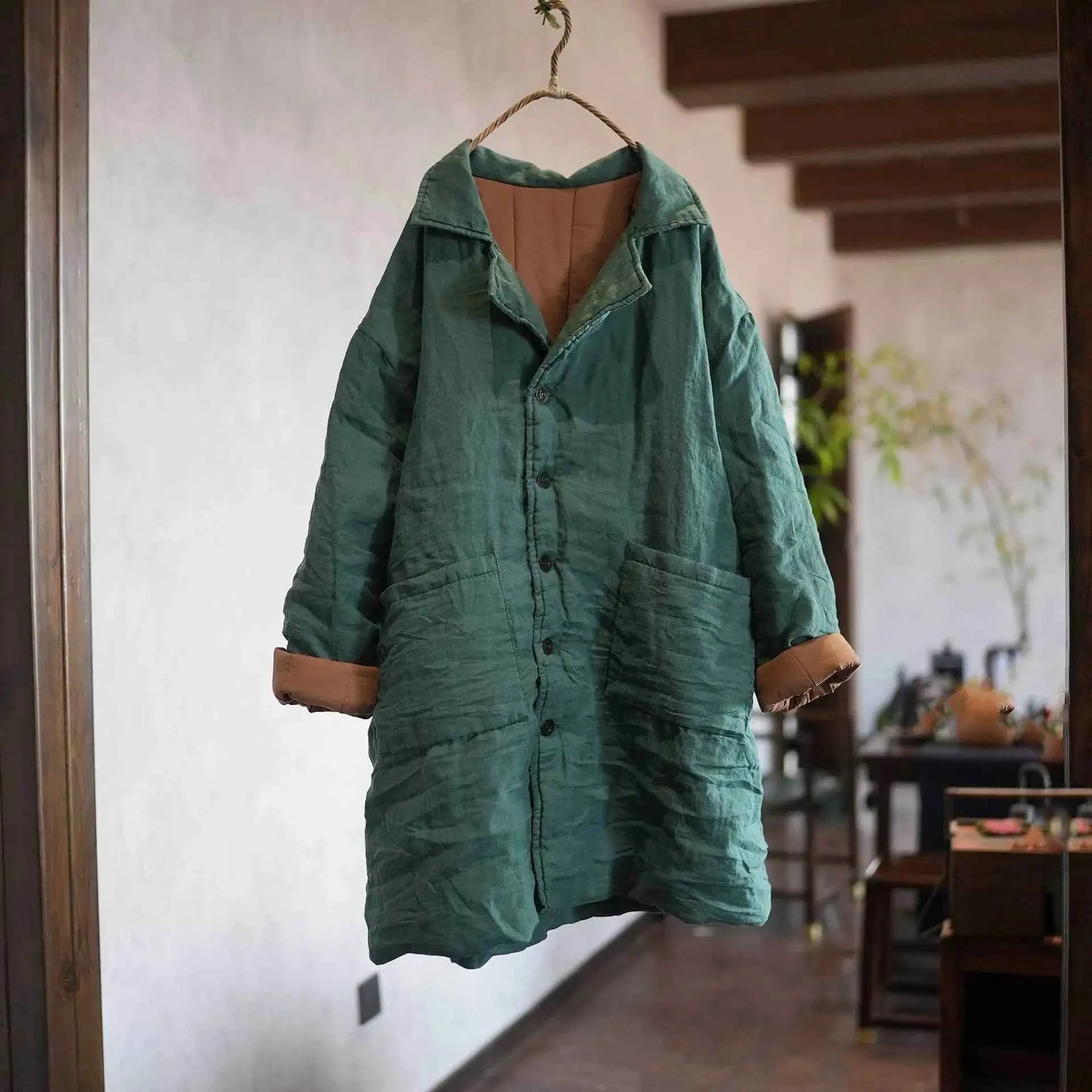 Vintage cotton-lined long parka coat with large pockets – Women