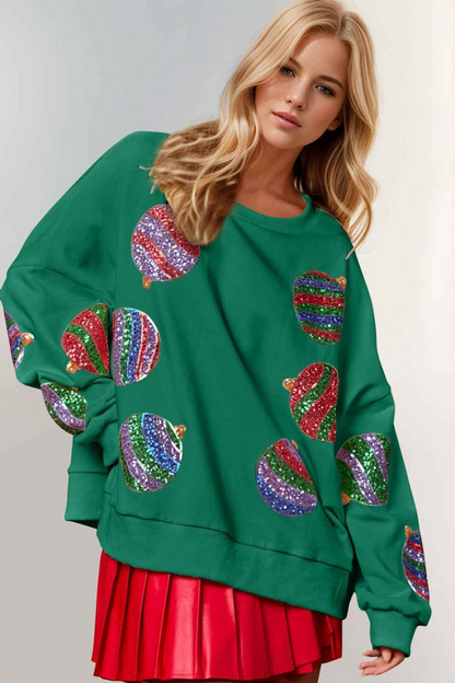 Sequin Cotton Round Neck Long Sleeve Sweatshirt Women