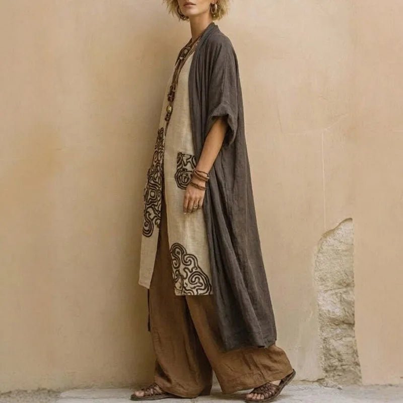 women_fashion - littlescollection3 - piece setBoho Kimono 3 Piece Set Wide Leg Pants Womencasual - outfit