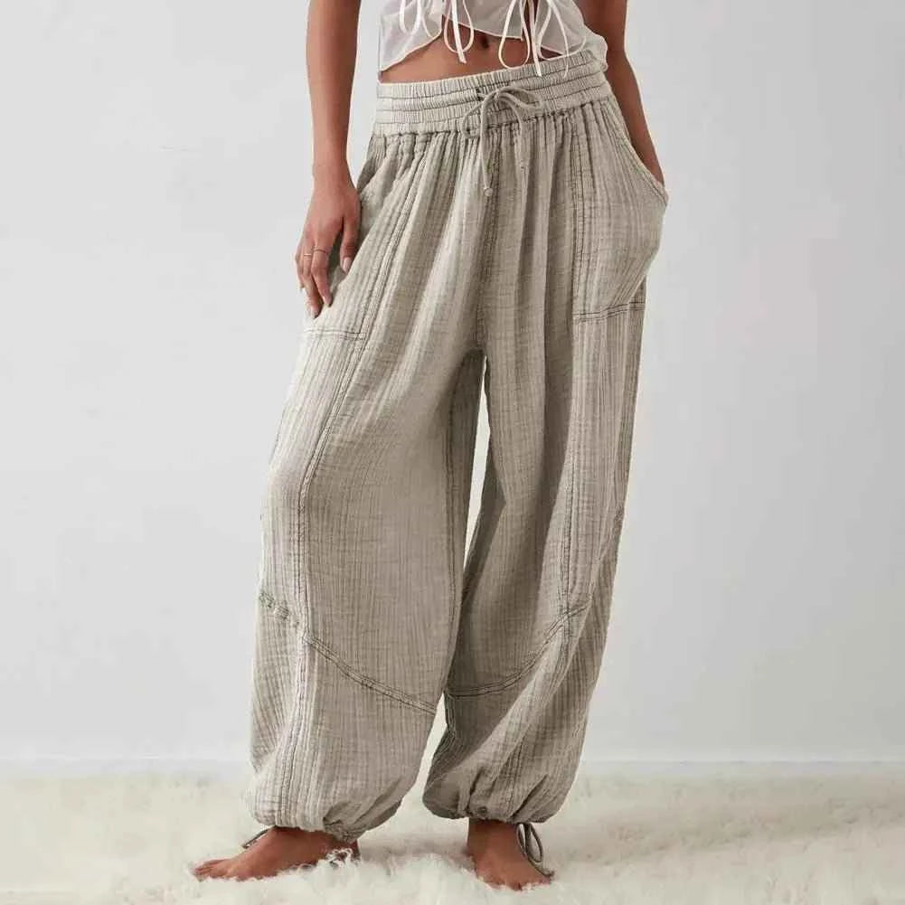 Women Harem Pants Summer Casual Vintage Cotton Linen