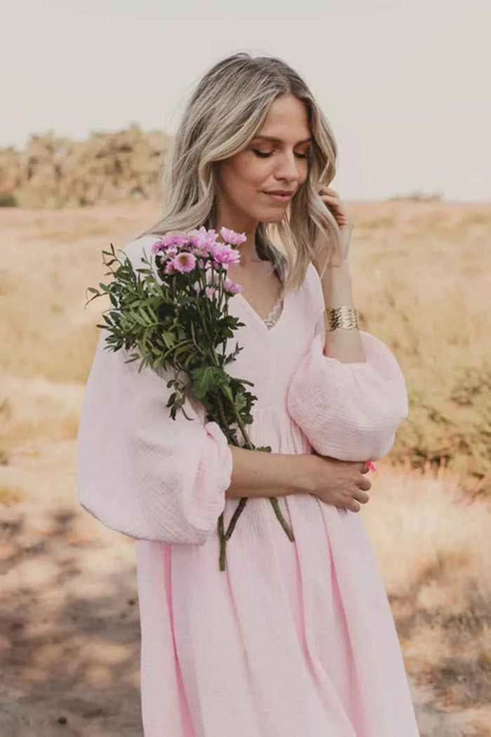 Vintage Boho Cotton Round Neck Dress