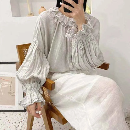 Romantic movement, Flowing Oversized Linen Effortless Blouse front view