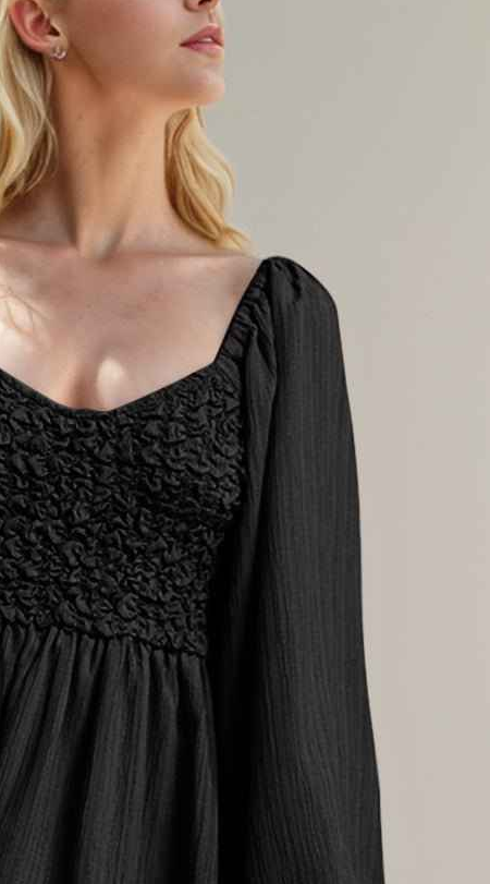 Smocked Balloon Sleeve Mini Dress Women