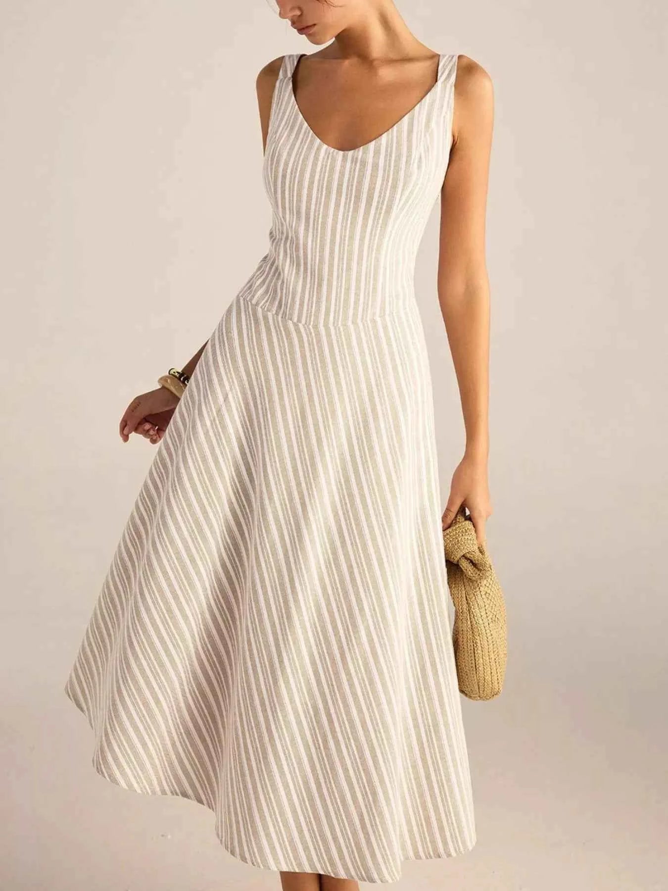 Striped Cotton Midi Dress Plus Size