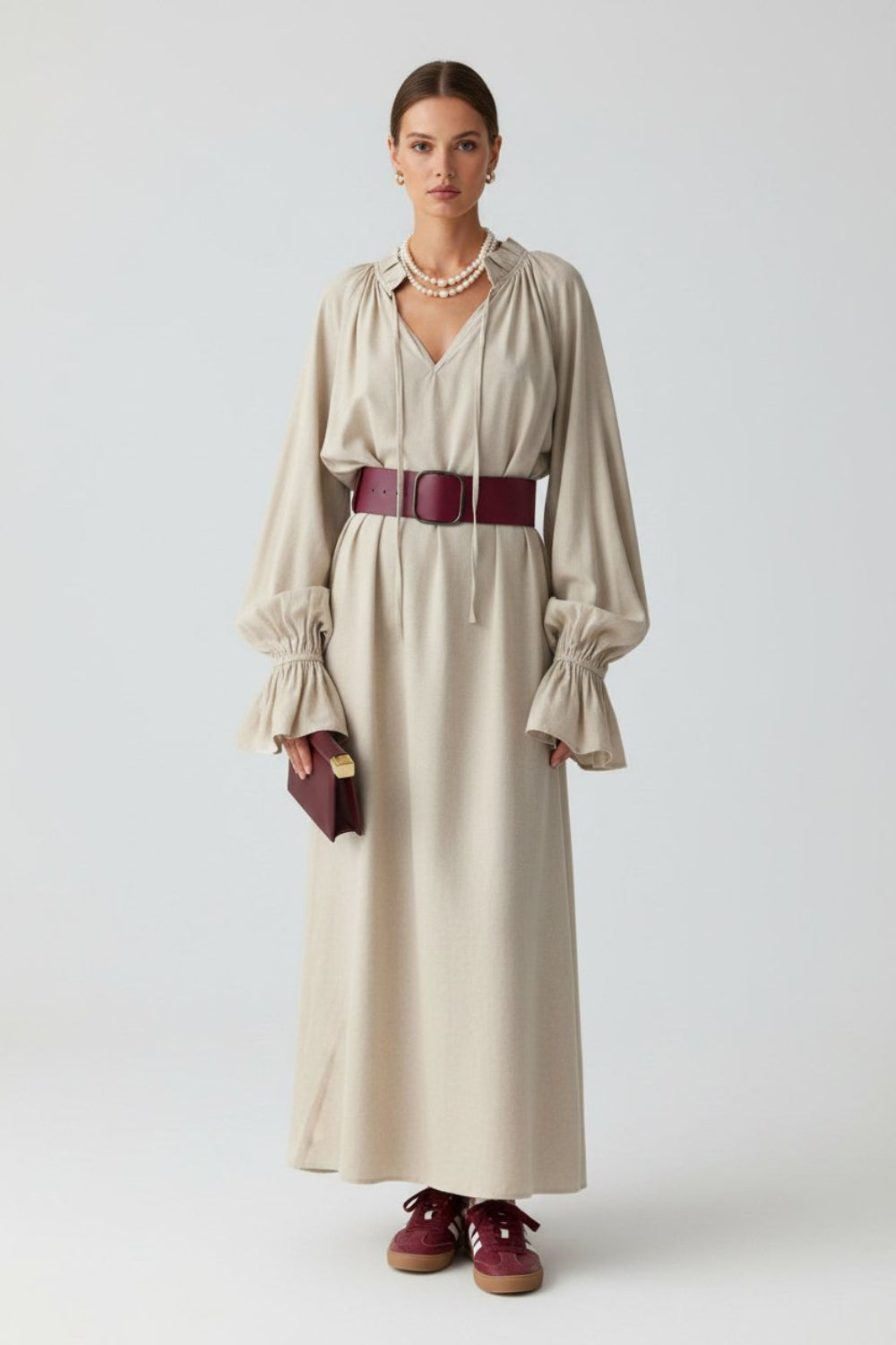 women_fashion - littlescollectionlinen dressSienna Tie Neck Flounce Sleeve Maxi Dress Womencotton - linen