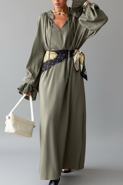Tie Neck Flounce Sleeve Maxi Dress Women&