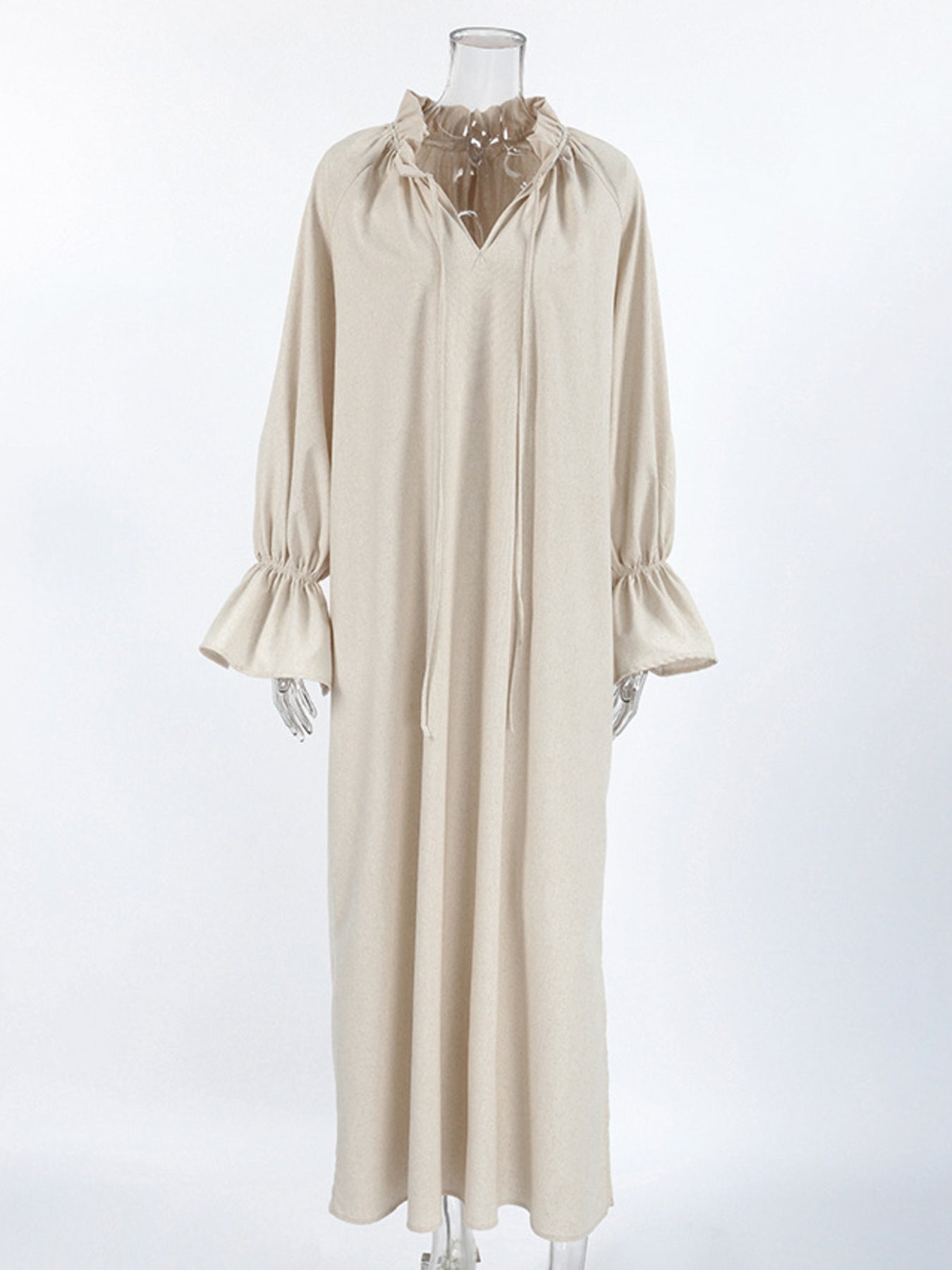 women_fashion - littlescollectionlinen dressSienna Tie Neck Flounce Sleeve Maxi Dress Womencotton - linen