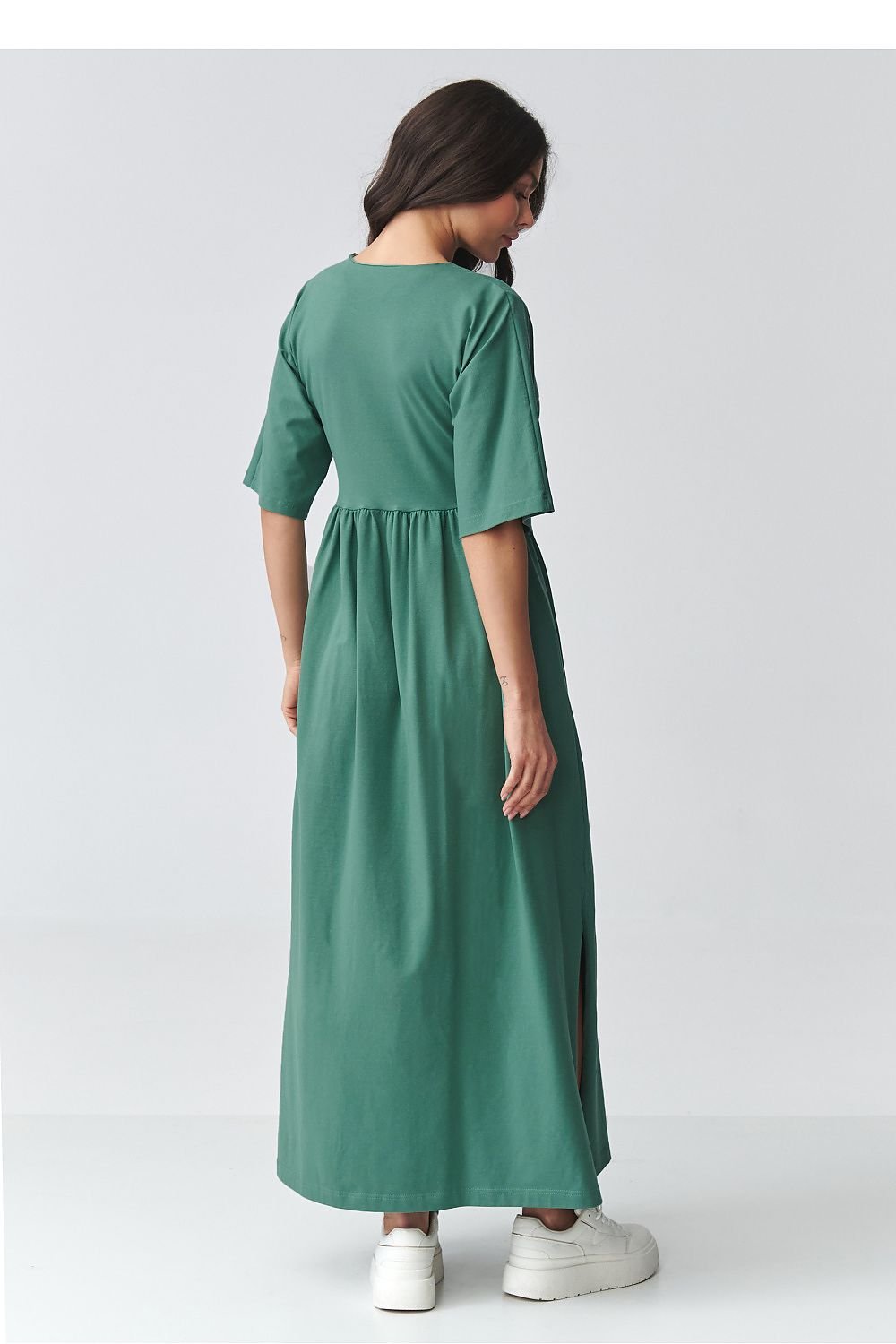 women_fashion - littlescollectionDressV - Neck Maxi Daydress | Waistline Cut Cotton Blendmaxi dress