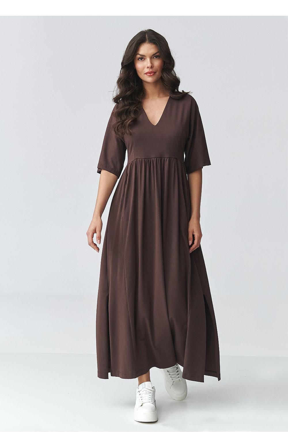 women_fashion - littlescollectionDressV - Neck Maxi Daydress | Waistline Cut Cotton Blendmaxi dress