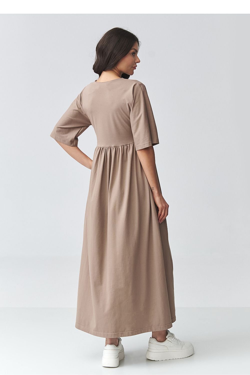women_fashion - littlescollectionDressV - Neck Maxi Daydress | Waistline Cut Cotton Blendmaxi dress