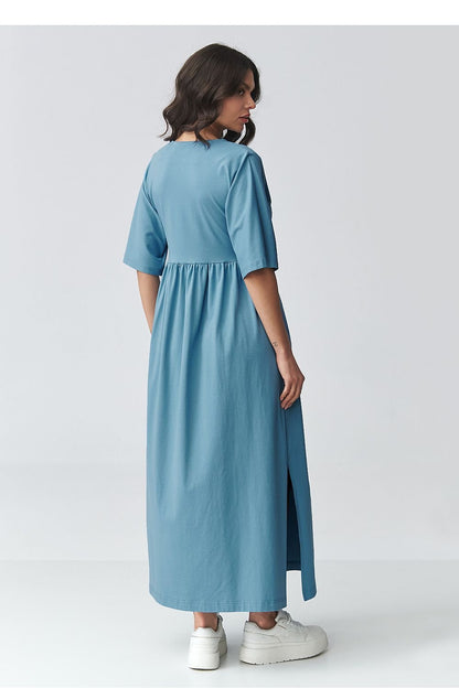 women_fashion - littlescollectionDressV - Neck Maxi Daydress | Waistline Cut Cotton Blendmaxi dress