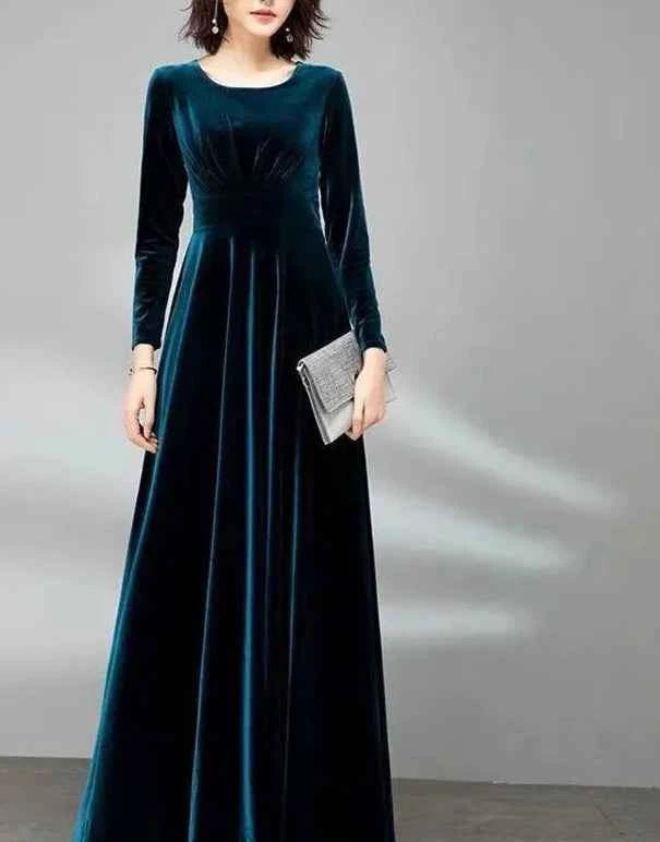 women_fashion - littlescollectionEvening GownGolden Velvet Maxi DressChristmas dress red