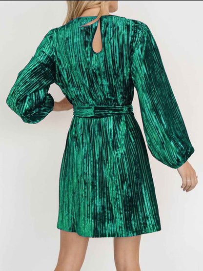 Velvet Tie Waist Mini Dress