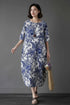 Elara floral linen midi dress with relaxed fit and vintage print
