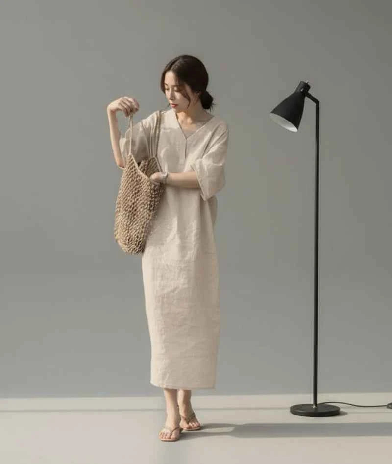 Vintage Simple Style Lady Maxi Dress