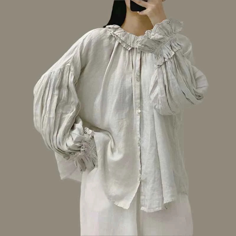 Romantic movement, Flowing Oversized Linen Effortless Blouse white