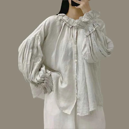 Romantic movement, Flowing Oversized Linen Effortless Blouse white