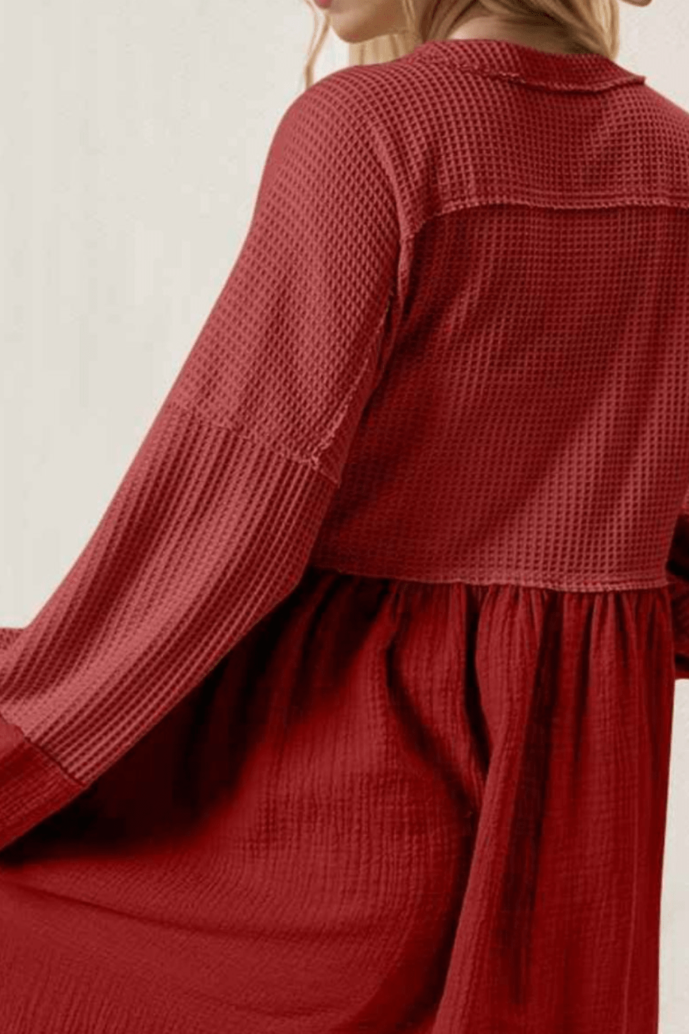 BohoLittlesEdit - Midi dress - Waffle Knit Mini Dress Half Button Women