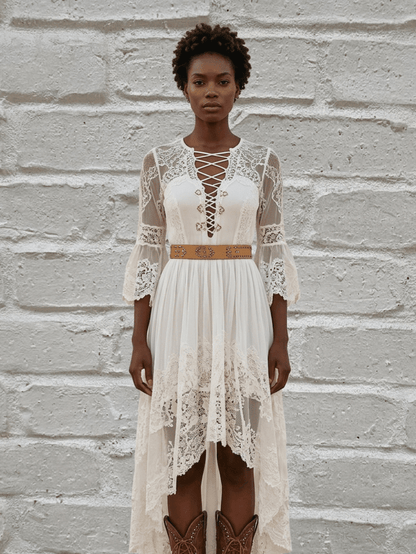 women_fashion - littlescollectionDressLace Trimmed High - Low Vintage Dress Womenelegant dress women