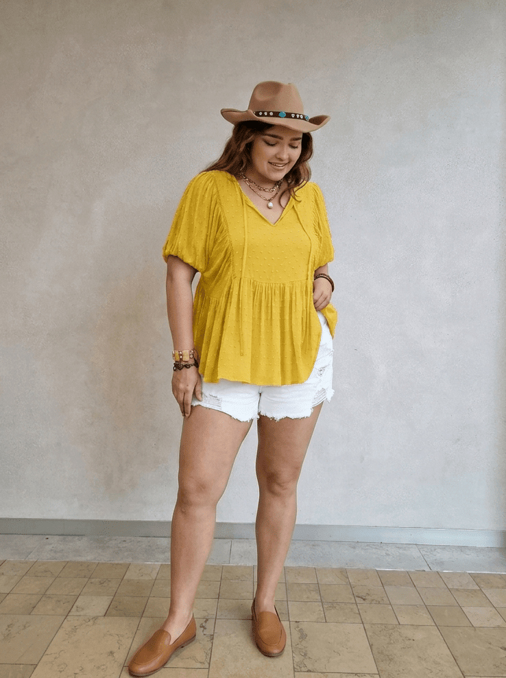 women_fashion - littlescollectionblouseSwiss Dot Tie Neck Short Sleeve Blouse Womencurve - fashion