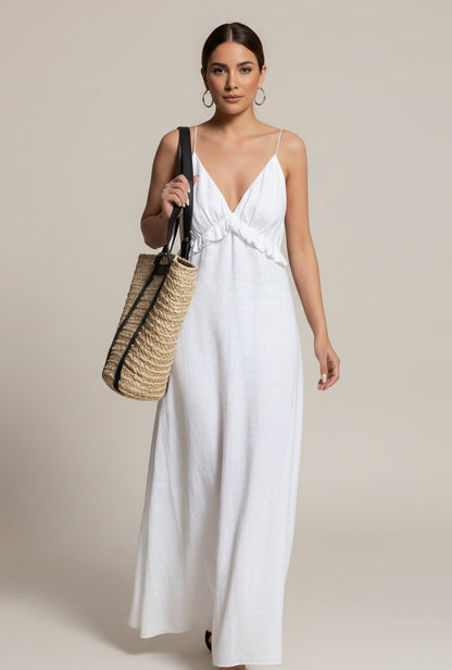 women_fashion - littlescollectionCotton dressRuffled White Cotton A - line Classic Maxi DressCotton flayer dress