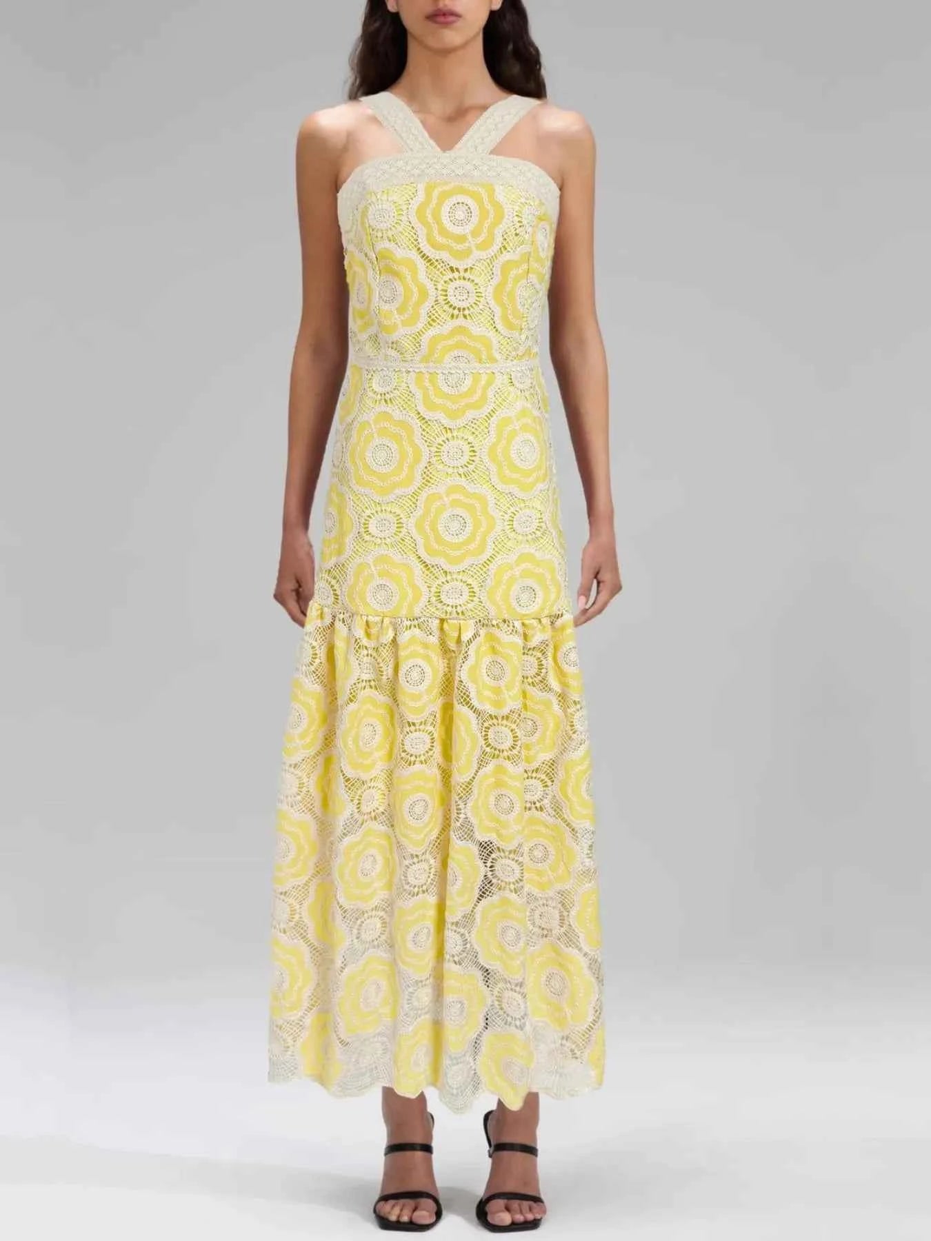women_fashion - littlescollectionCotton dressLace Sleeveless Cotton Floral Print Tiered Long Dress