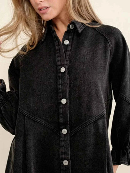 women_fashion - littlescollectionRuffled Cuff Button - Down Denim Dress