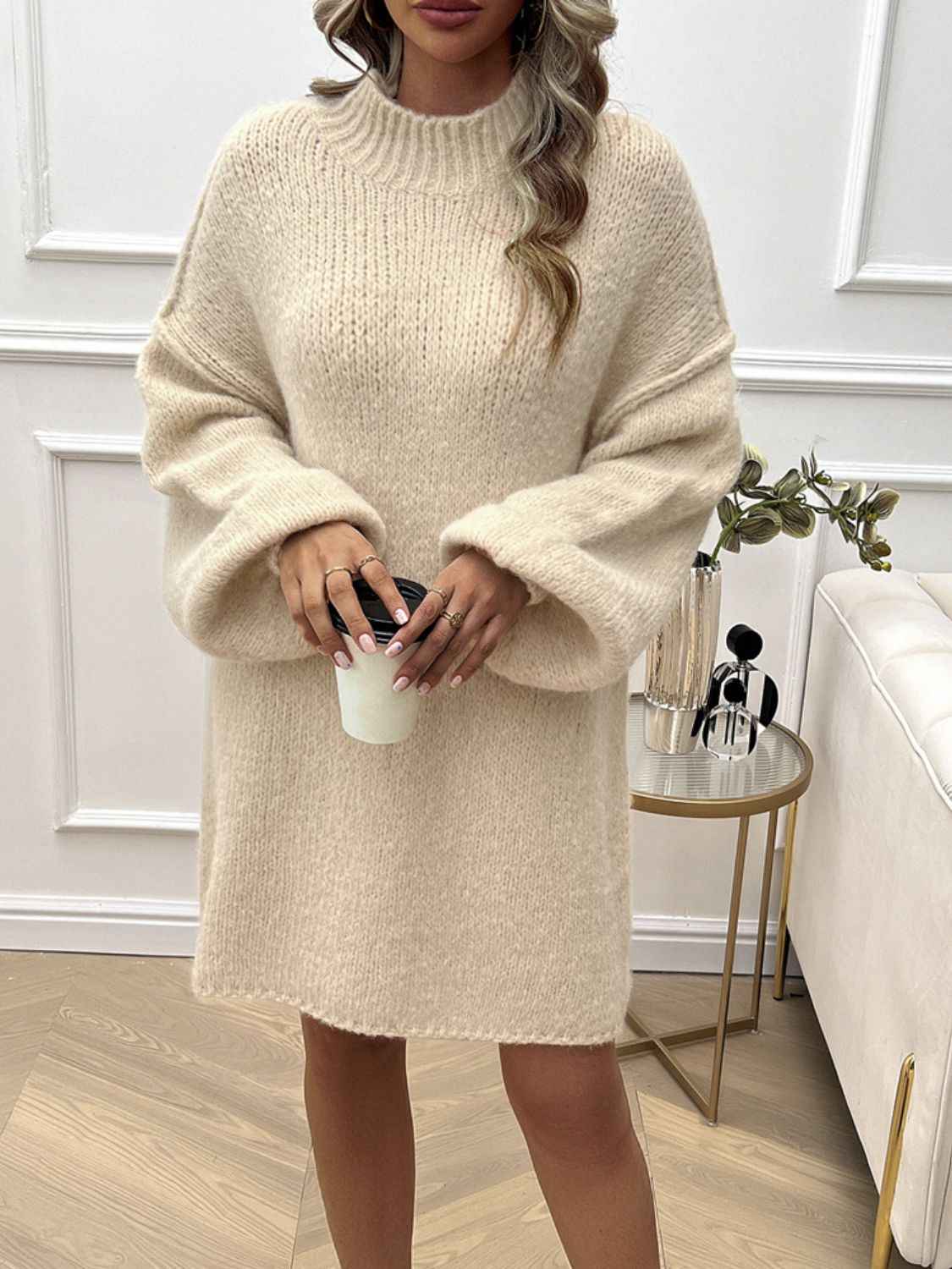 Devine Mock Neck Sweater Dress