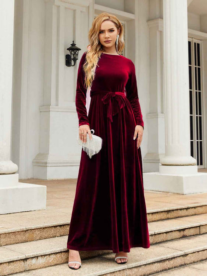 Tie Front Long Velvet Maxi Dress