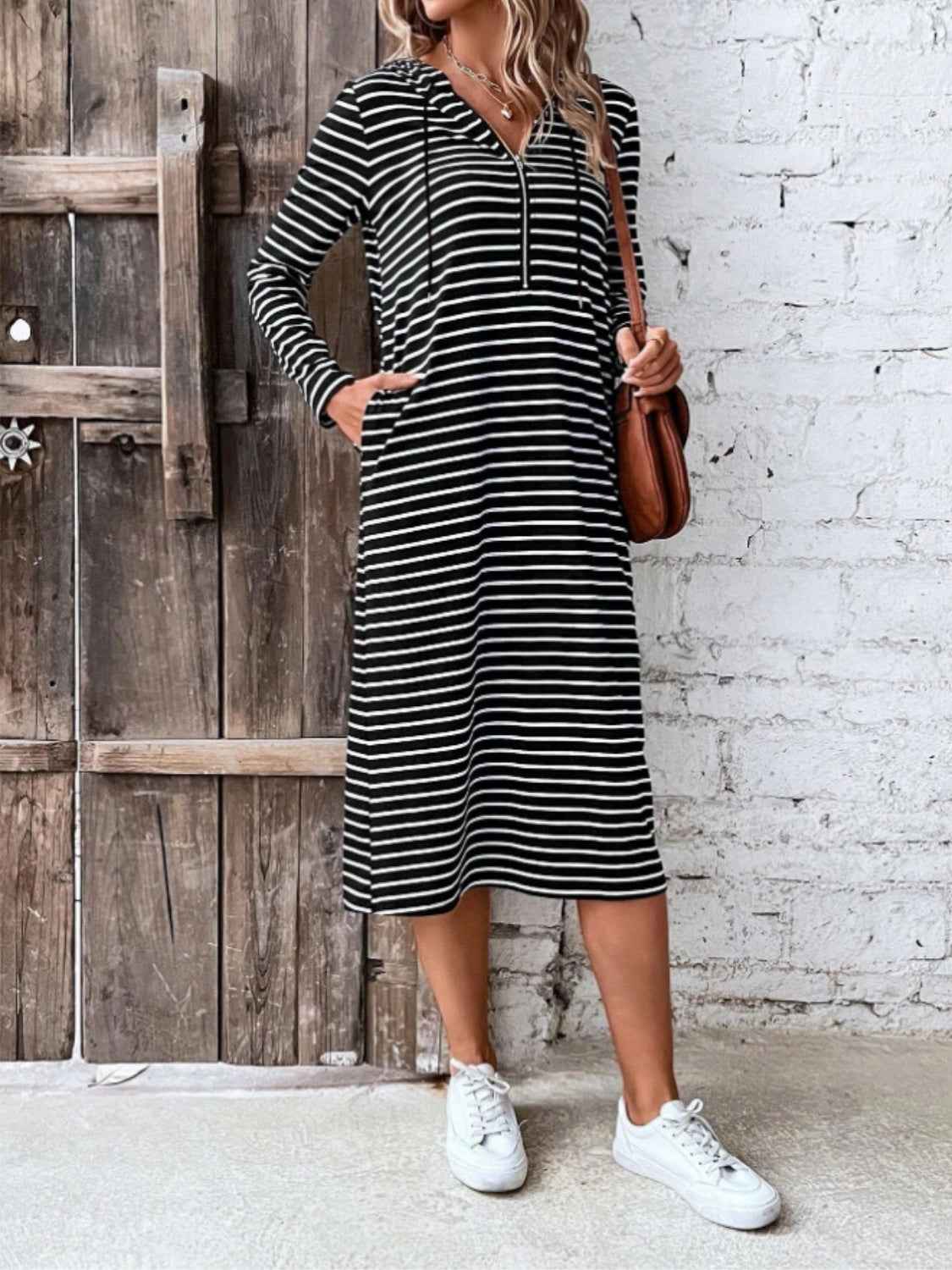 Striped Hooded Cotton Dress