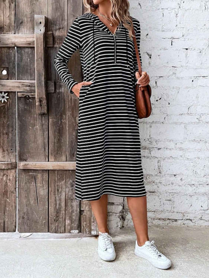 Striped Hooded Cotton Dress