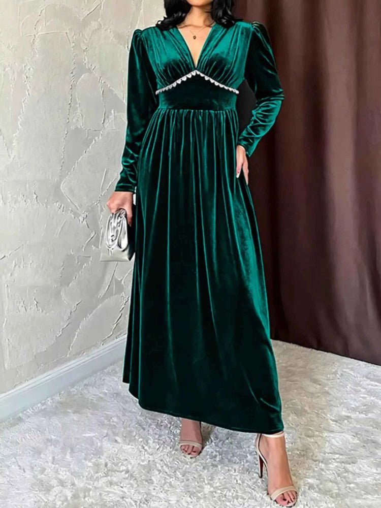 women_fashion - littlescollectionEvening GownVelas Velvet V - Neck Long Sleeve Dresschristmas dresses