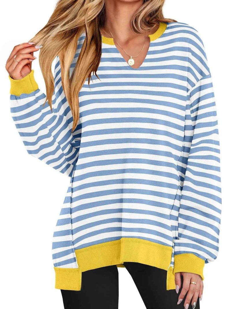 women_fashion - littlescollectionSweatshirt womenNotched Long Sleeve Oversized Contrast Trimming SweatshirtShip From Overseas