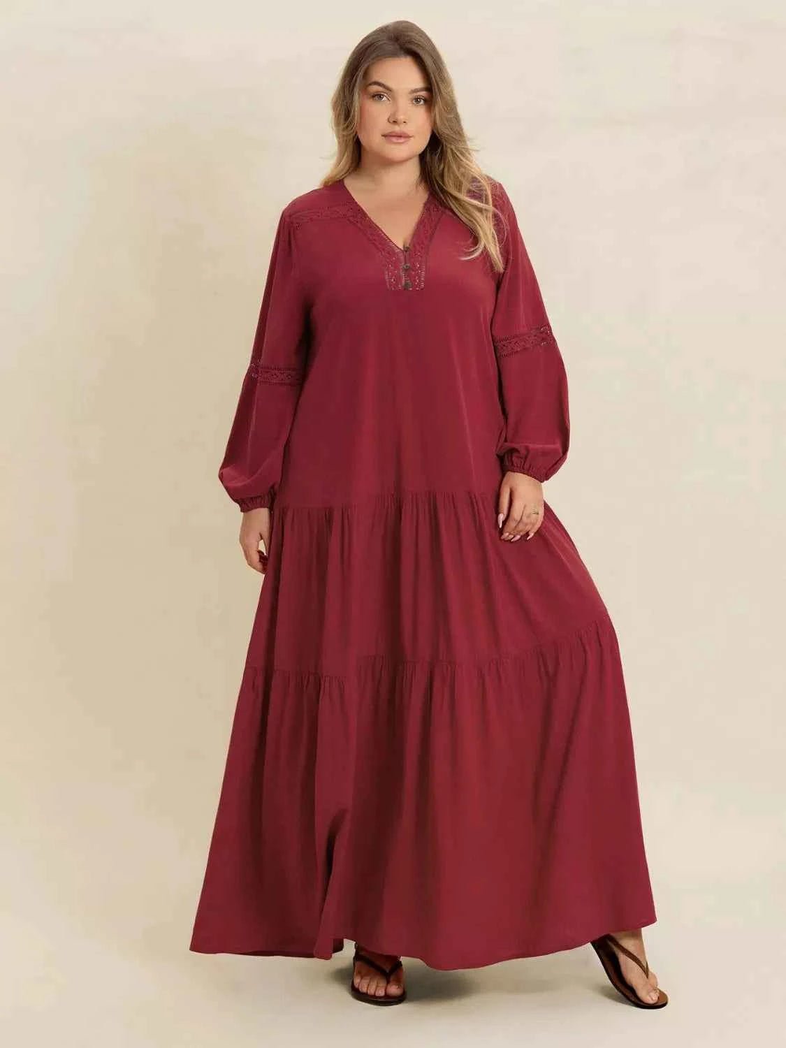 women_fashion - littlescollectionDressBohemian Tiered Maxi Dress Balloon Sleeves Plus Size Womenboho maxi dress