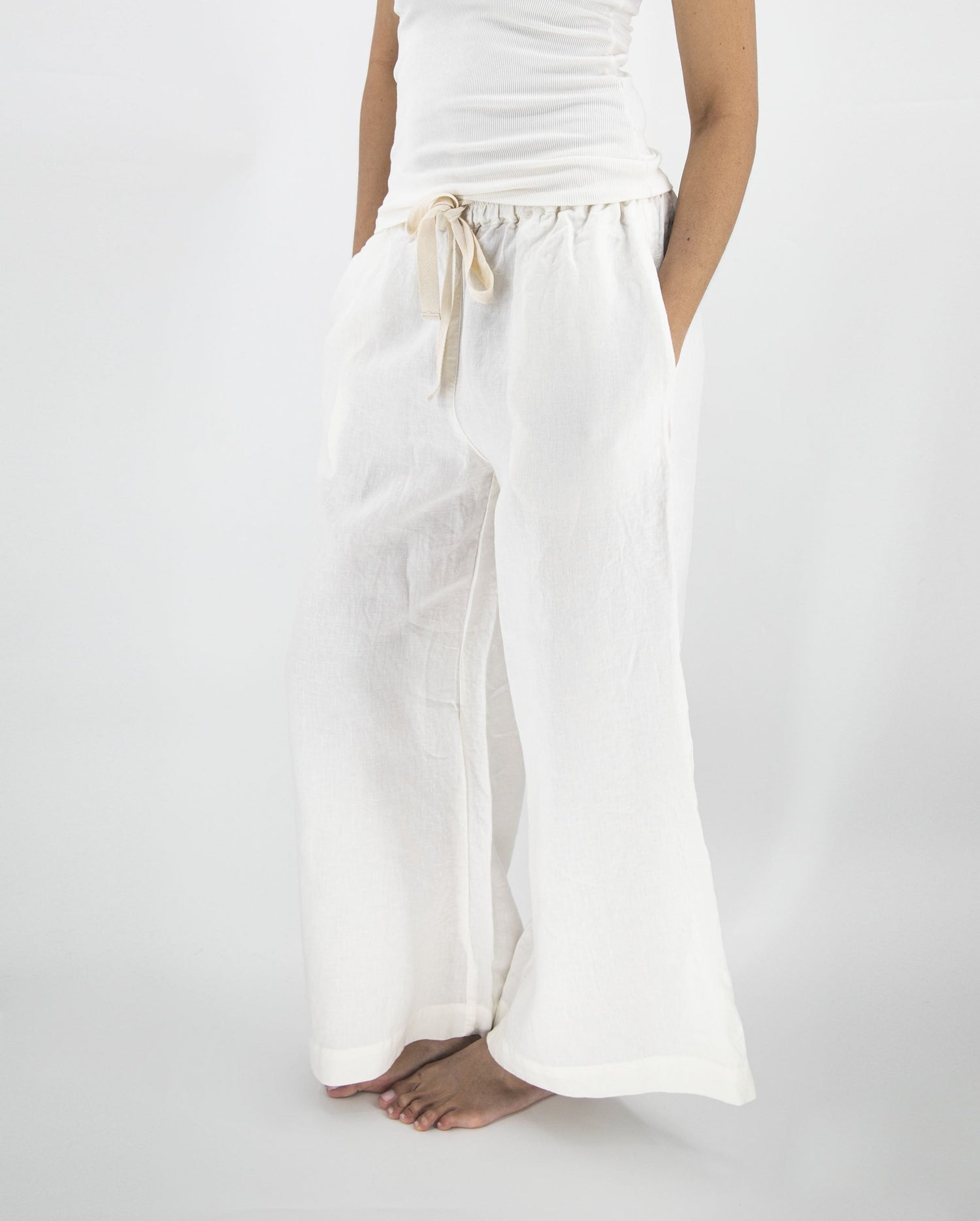 women_fashion - littlescollectionWomen pantsAva Wide Leg French Linen Drawstring Pant - Womendrawstring pant women