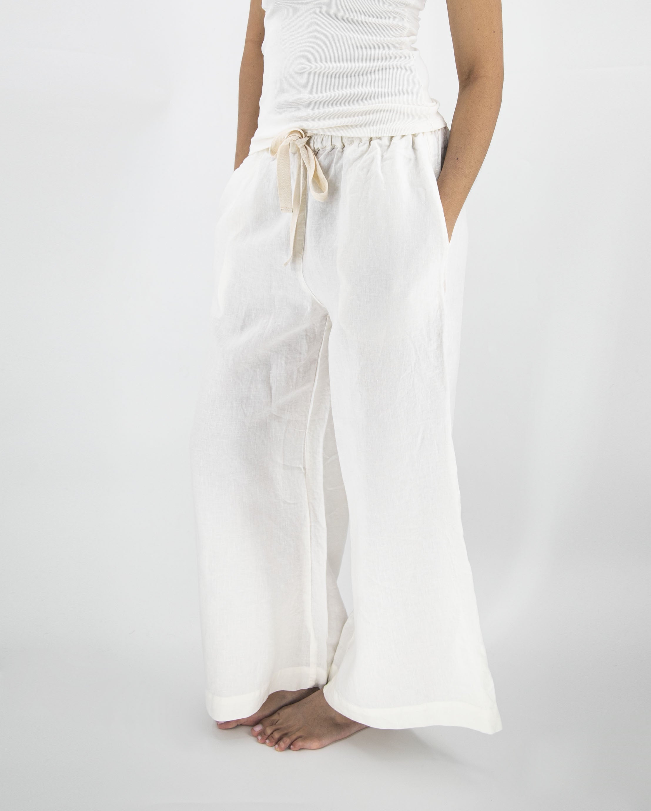 women_fashion - littlescollectionWomen pantsAva Wide Leg French Linen Drawstring Pant - Womendrawstring pant women