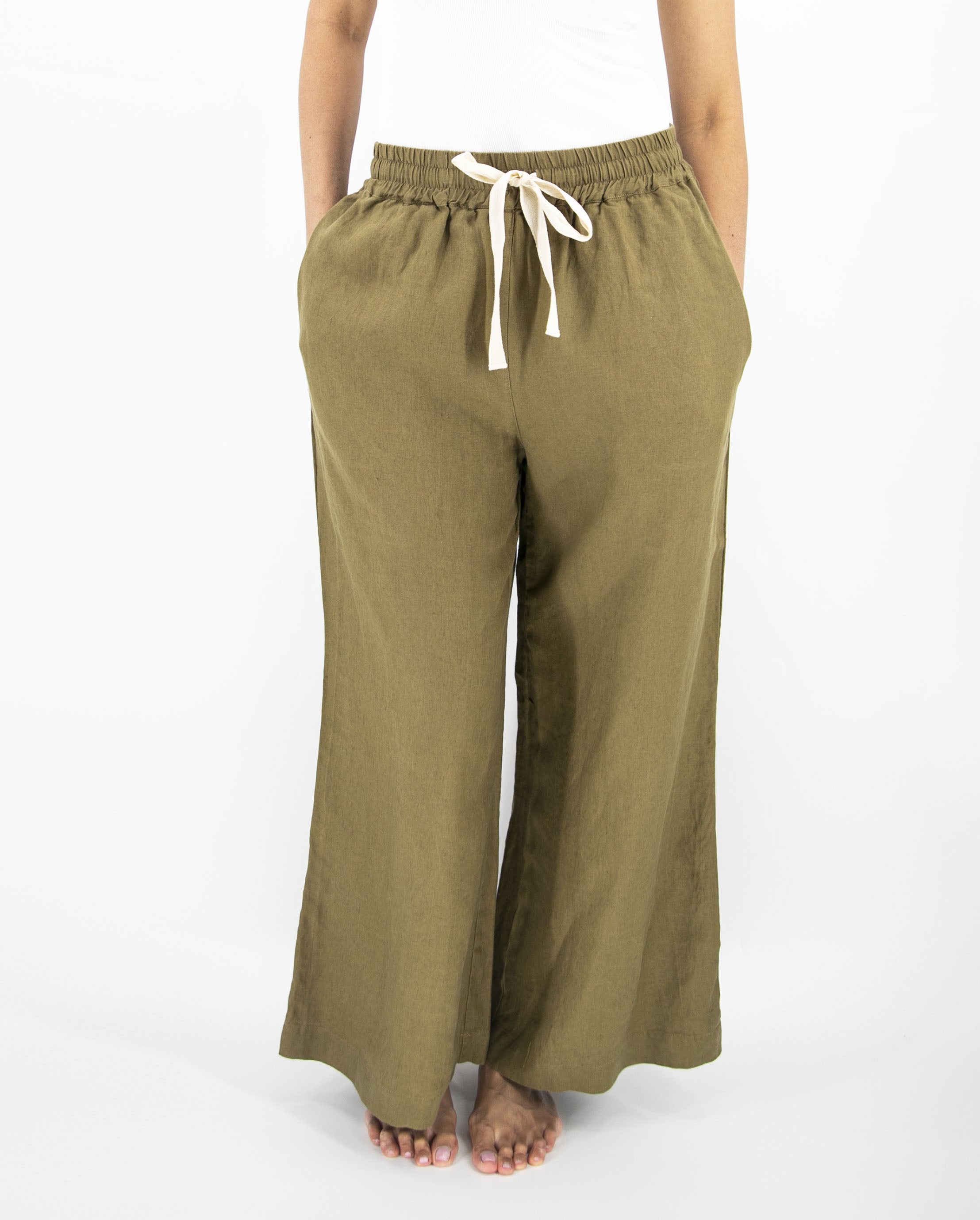 women_fashion - littlescollectionWomen pantsAva Wide Leg French Linen Drawstring Pant - Womendrawstring pant women