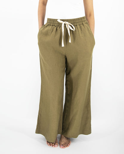 women_fashion - littlescollectionWomen pantsAva Wide Leg French Linen Drawstring Pant - Womendrawstring pant women