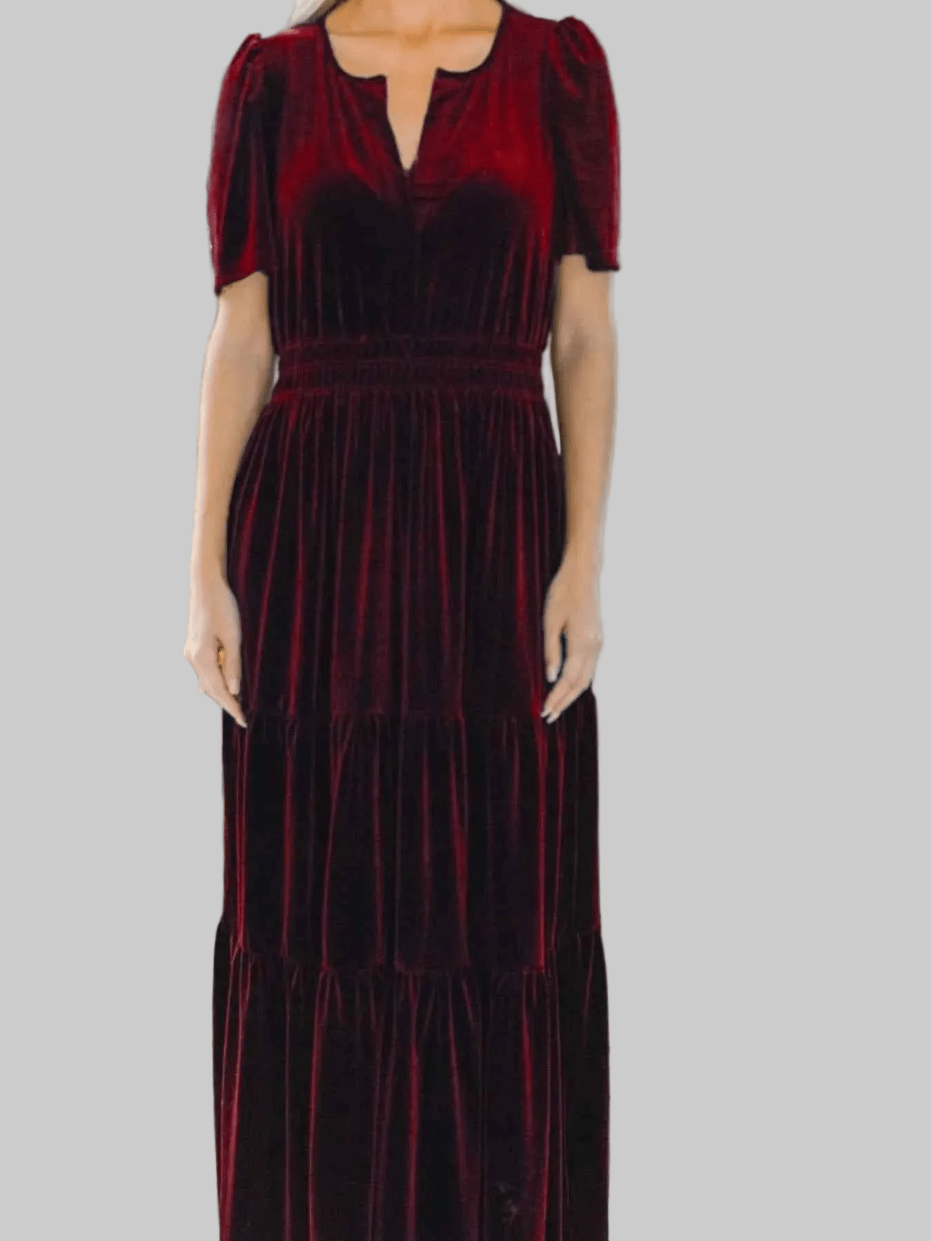 women_fashion - littlescollectionEvening GownVelvet Tiered Short Sleeve Maxi Dressevening gown