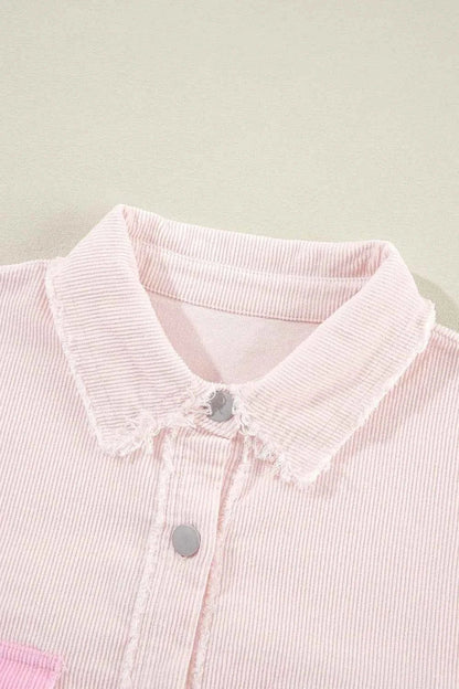 women_fashion - littlescollectionShacketTwo - tone Color Block Exposed Seam Corduroy Cotton Shacket
