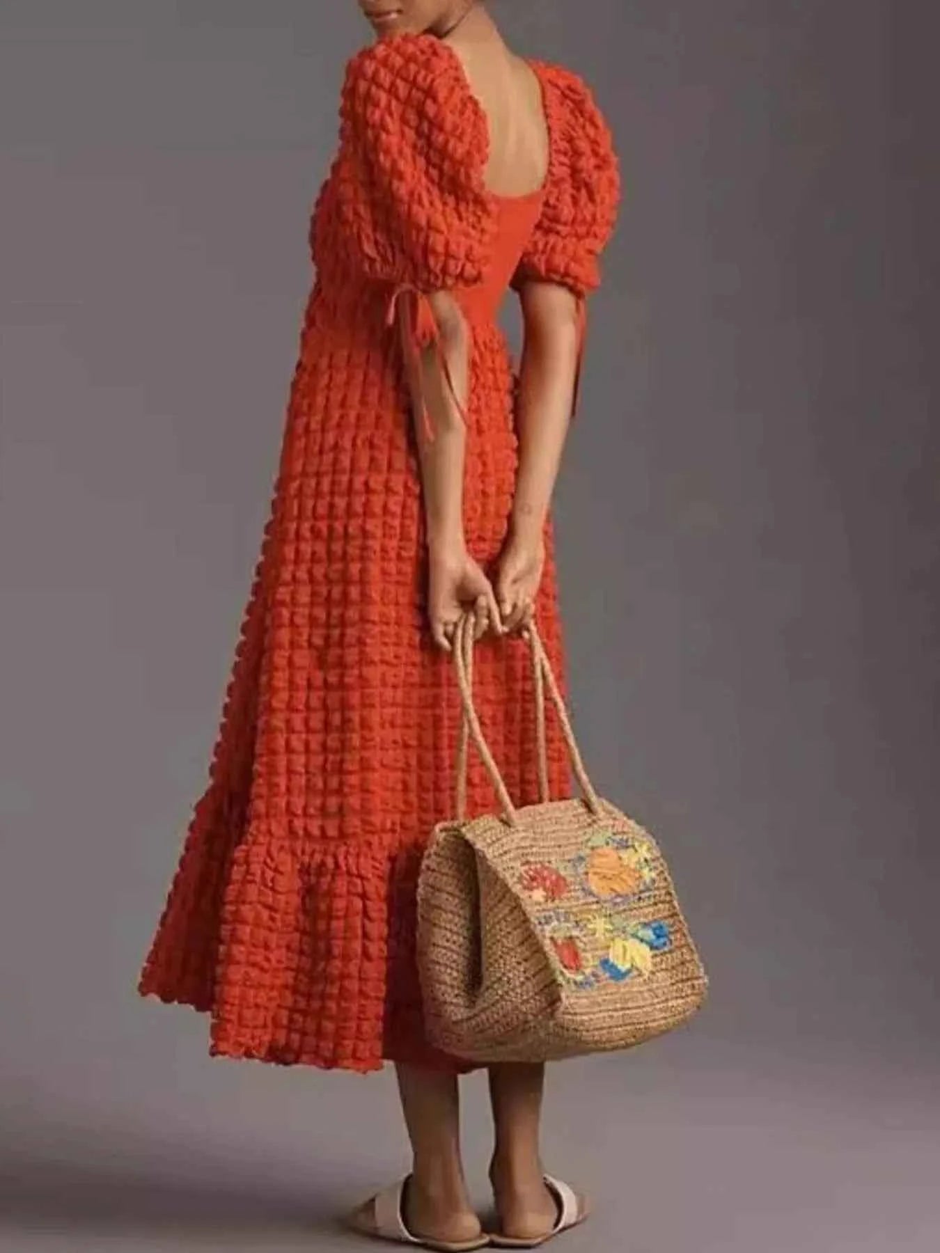 women_fashion - littlescollectionDressSweetheart Neck Puff Sleeve Vintage Textured DressShipping delay Feb 1 - Mar 1