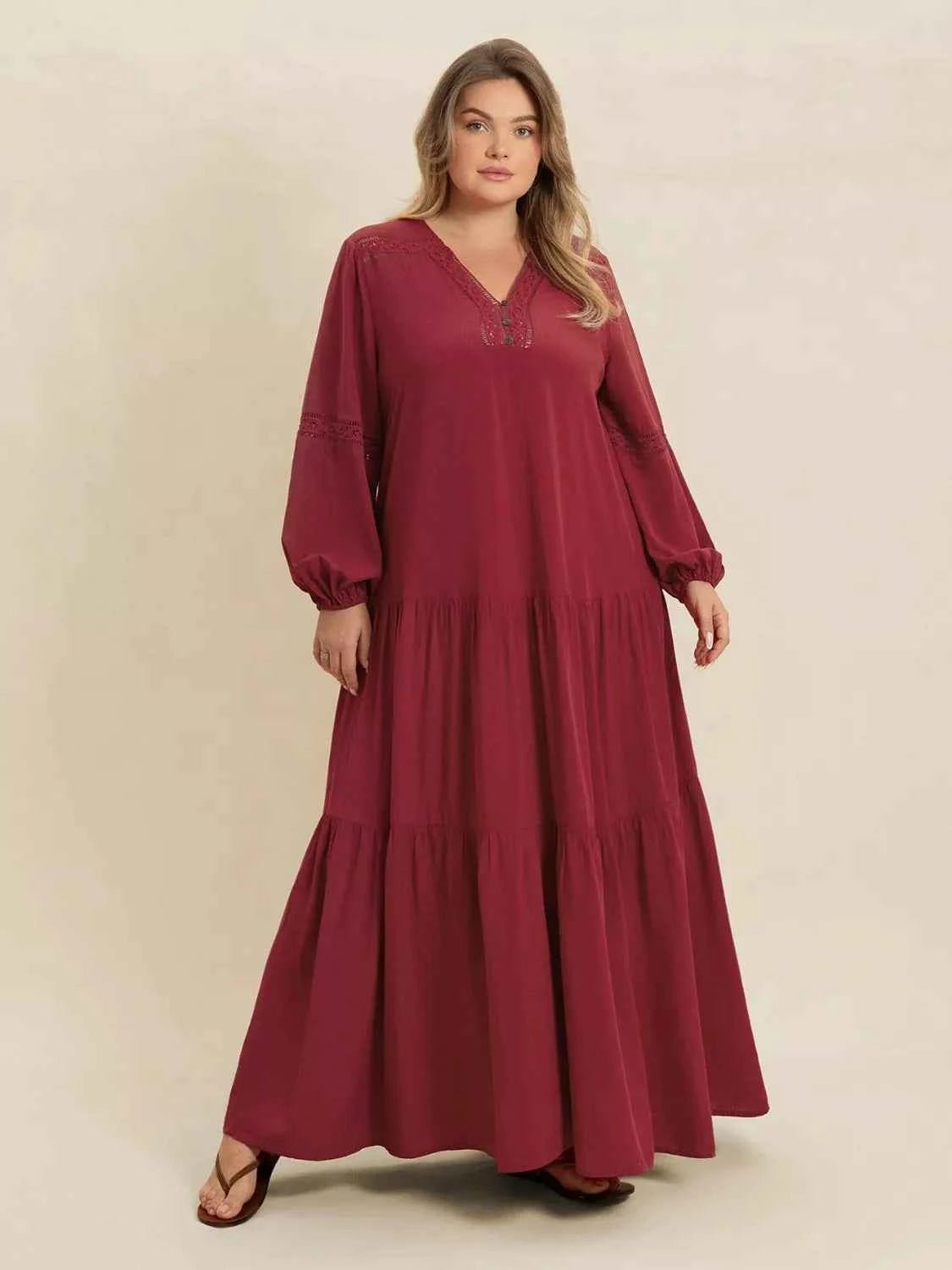 women_fashion - littlescollectionDressBohemian Tiered Maxi Dress Balloon Sleeves Plus Size Womenboho maxi dress