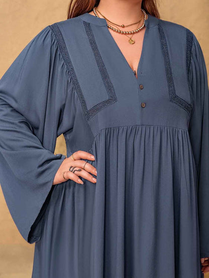 Plus Size Lace Detail Notched  Long Dress