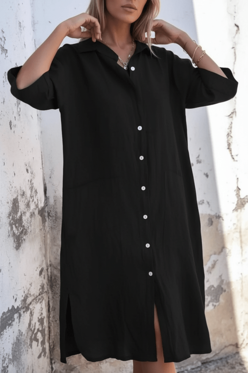 women_fashion - littlescollectionMidi dress linenSienna Linen Button - Down Midi Shirt Dress with Patch Pocketsbreathable dress